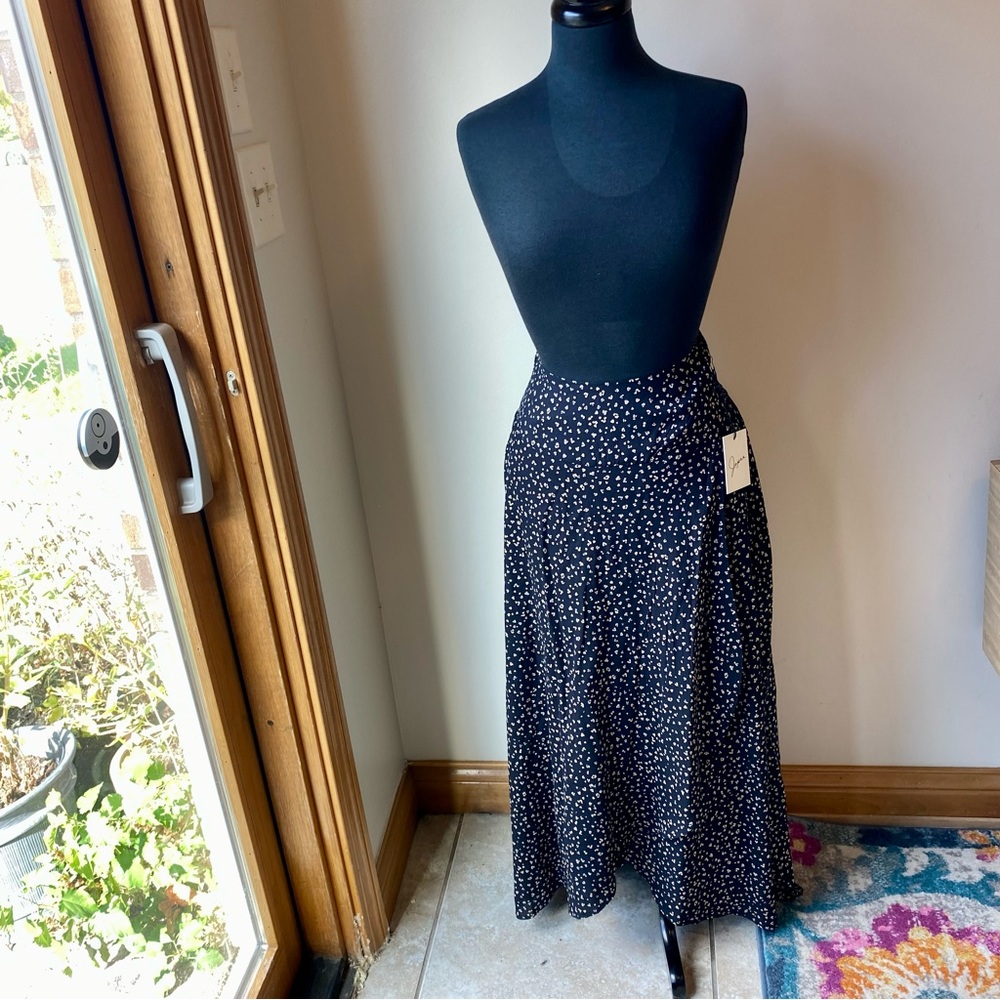 JAPNA Maxi Skirt Gold Metallic Black Leopard Print Faux Wrap NWT